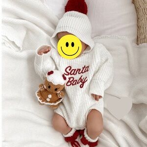 Santa Baby Long Sleeve Knit Romper – Size 1 Year -holiday outfit, baby clothes